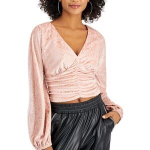 SELF-esteem junior’s Pink velvet floral ruched top crop top, shirt XL shirt